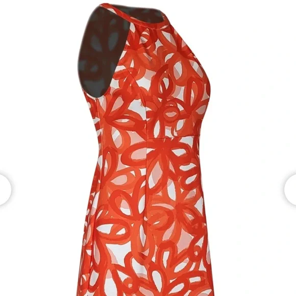Trina Turk Orange & White Painterly Floral Halter Dress - Picture 2 of 15